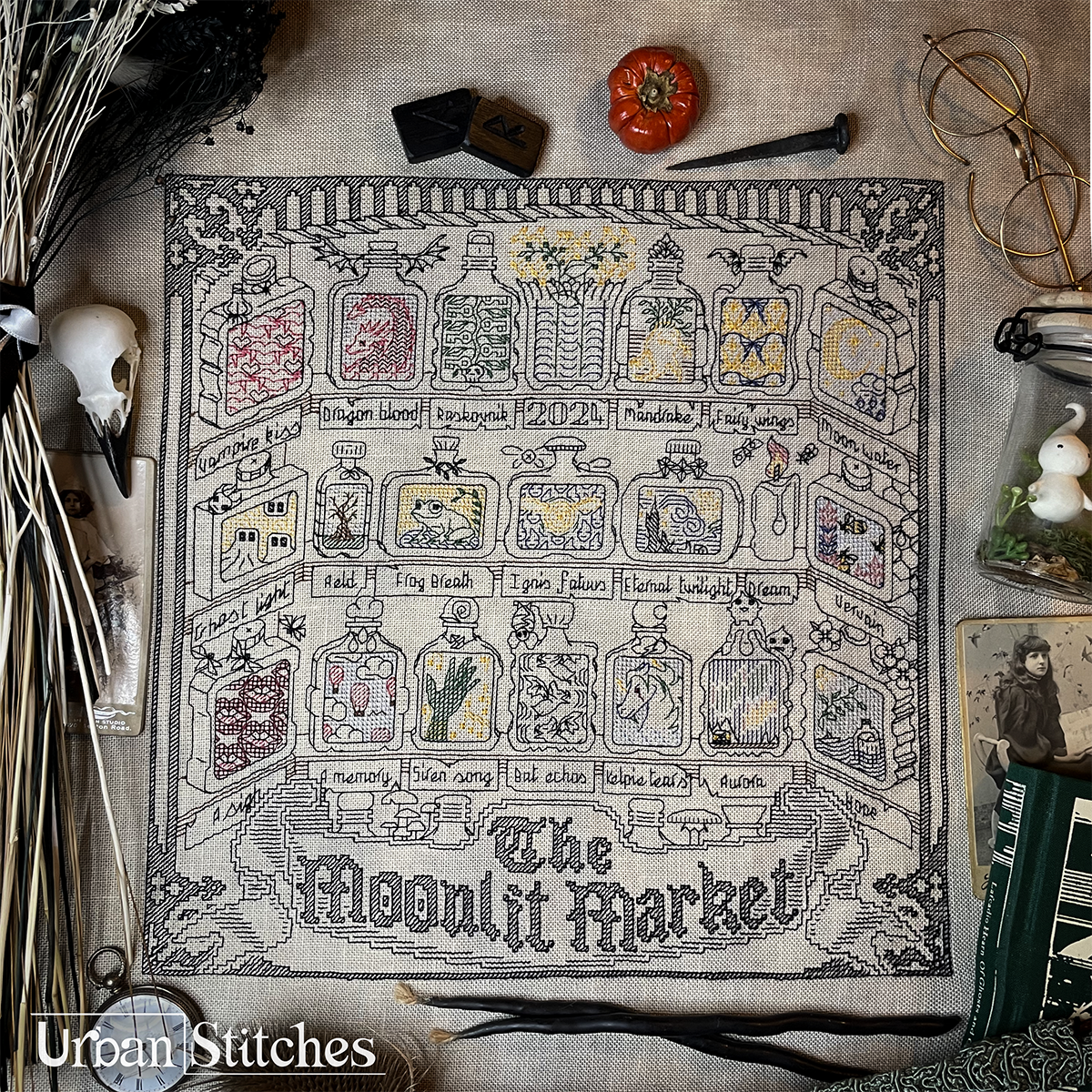 The Moonlit Market Blackwork Stitchalong